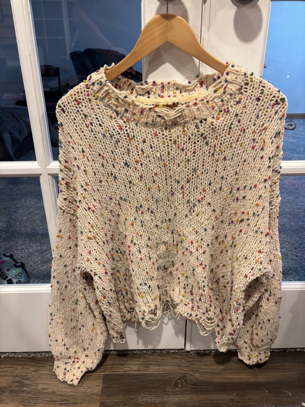 POL Cream Knit Top with Multicolor Speckles